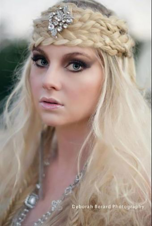 Bohemian wedding hairstyle with braids across the forehead and around ...